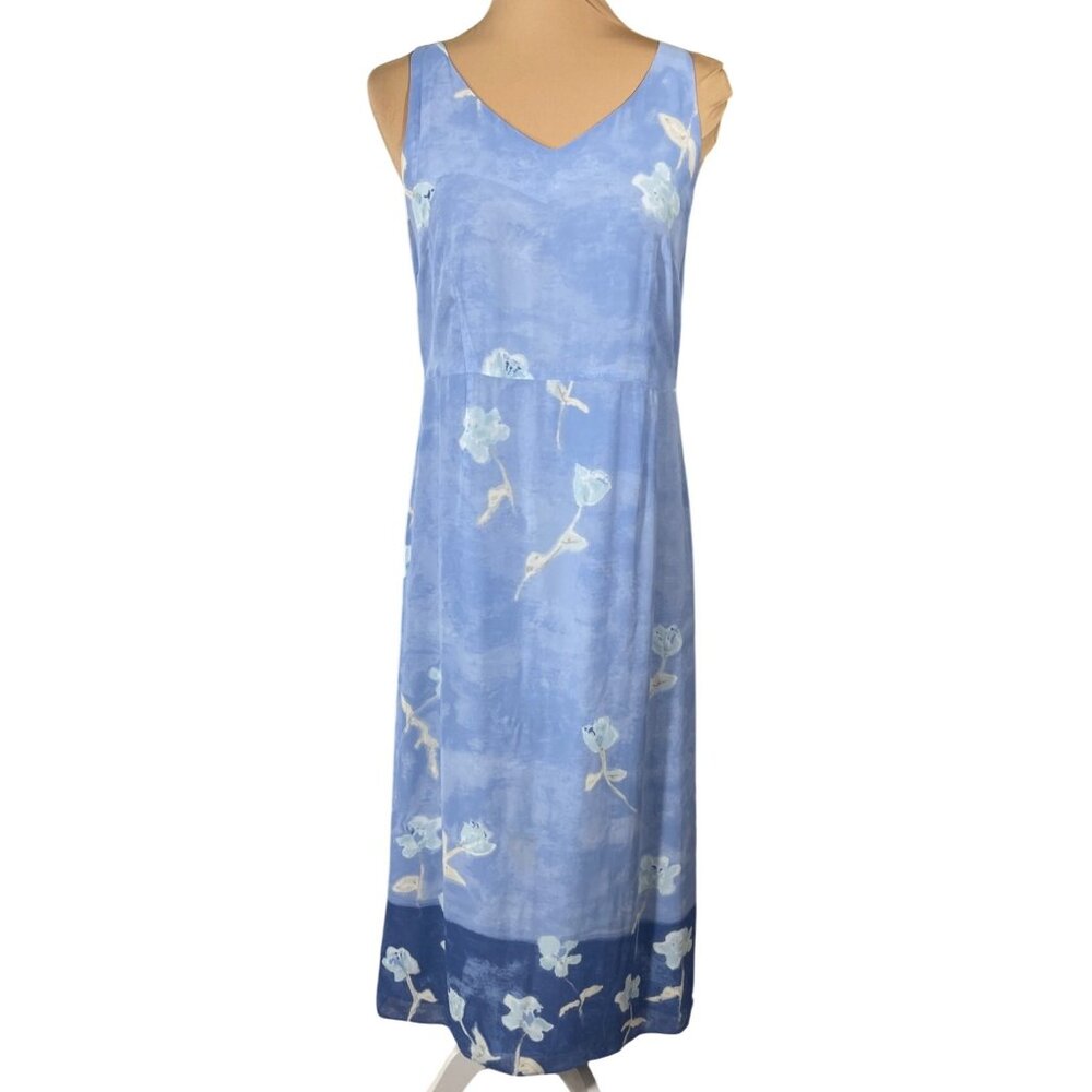 Sigrid Olsen VTG Shift Dress Sleeveless Blue 6P Petite Maxi 48" Y2K 90's